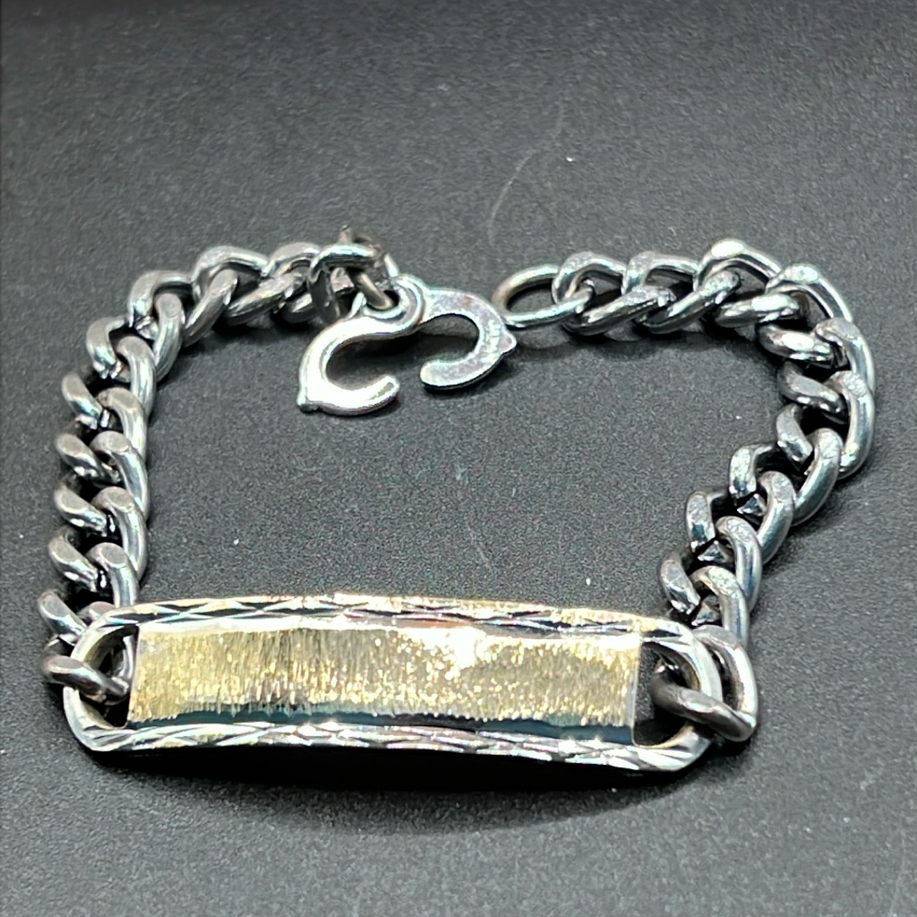 Vintage Japan Silver And Gold Tone Id Style Bracelet
